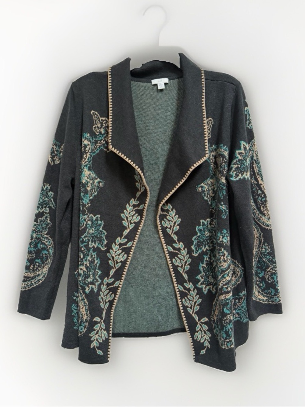 J. Jill Embroiled Paisley Jacquard Open-Front Cardigan Women’s Size P/M